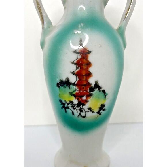 Vintage Japanese Miniature Double Handled Ceramic Vase SKU U14 - Picture 2 of 5